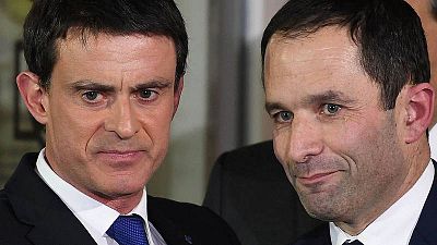 El candidato del PSF a la presidencia de Francia, Benoit Hamon y el ex primer ministro, Manuel Valls.
