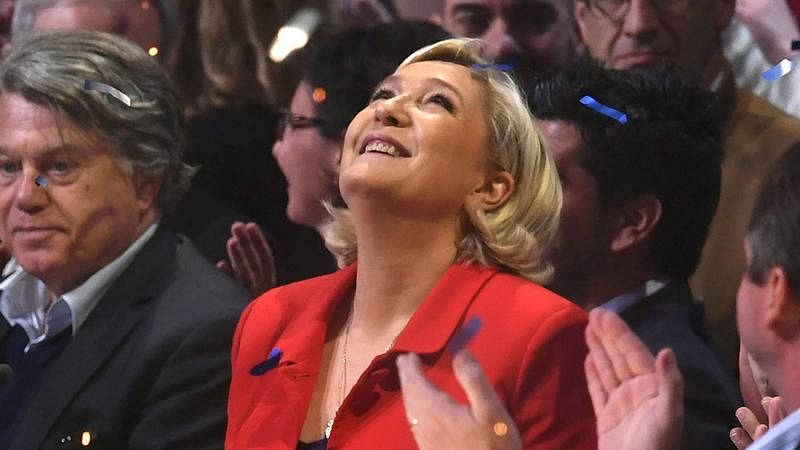 La candidata presidencial por el Frente Nacional frances, Marine Le Pen, en un mitin en Pars