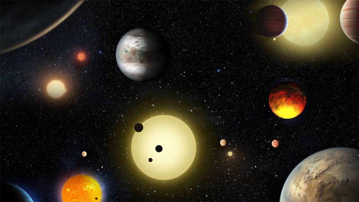 Representación artística de exoplanetas descubiertos por el telescopio Kepler.