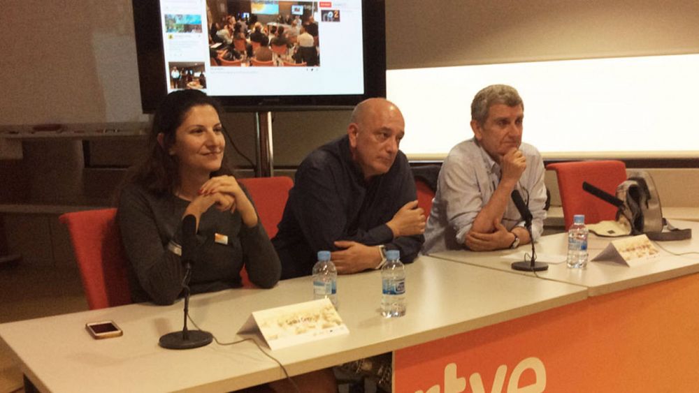 J.M.Pérez Tornero, Laura Cervi y Miguel Angel Martín en la jornada final de "Mobile journalism "