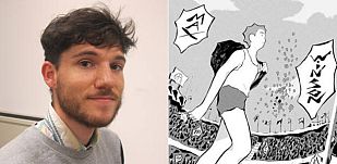 Jérémy Moreau y un fragmento de una de sus viñetas de Max Winston Jérémy Moreau y un fragmento de una de sus viñetas de Max Winston