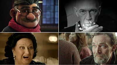 Imágenes de Justino, Clive Arrindell, Montserrat Caballé y Alfonso Delgado, personajes que han protagonizado diversos anuncios de Lotería de Navidad.