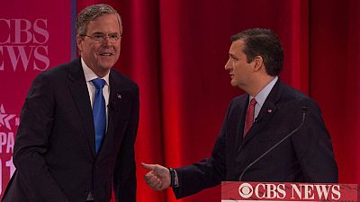 Imagen del pasado mes de febrero en la que aparece Jeb Bush (I) junto a Ted Cruz. Imagen del pasado mes de febrero en la que aparece Jeb Bush (I) junto a Ted Cruz.