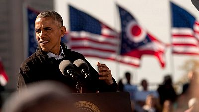 Obama en un acto de campaña en apoyo de Hillary Clinton en Cleveland