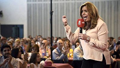 Susana Díaz, en un mitin de precampaña en Huesca Susana Díaz, en un mitin de precampaña en Huesca