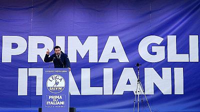 Salvini, en un mitin en Milán el 24 de febrero