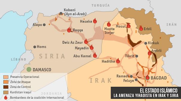 Mapa de las conquistas territoriales del Estado Islámico en Irak y Siria