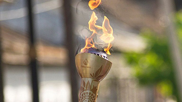La antorcha olímpica de Bakú, uno de los símbolos de los I Juegos Europeos.