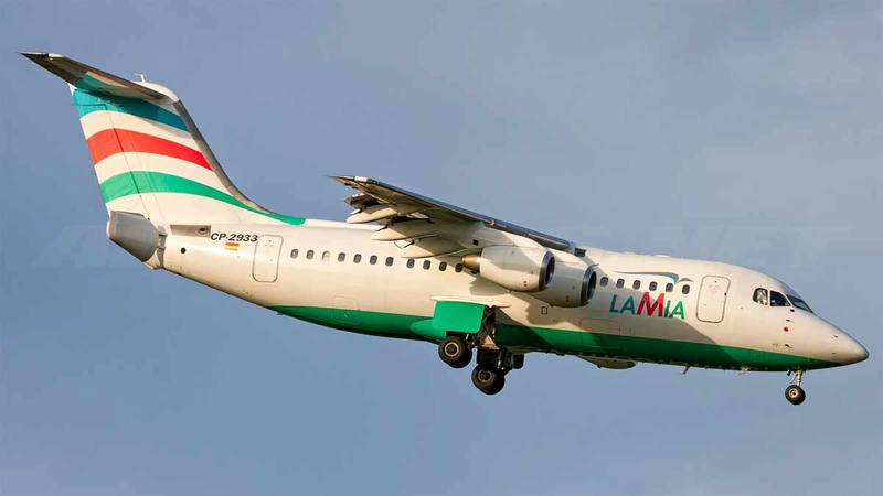 Fotografía de archivo del avión siniestrado: un British Aerospace Avro 146-RJ85 de la compañía Lamia Bolivia. AIRLINERS.NET
