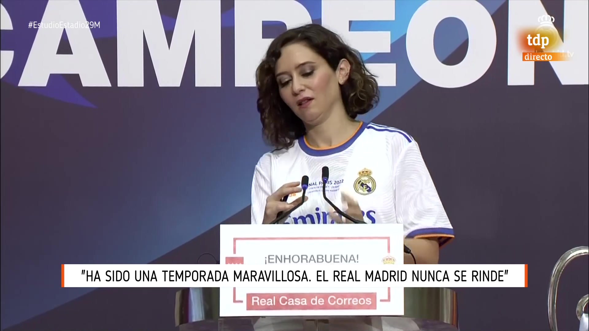 Ir al Video Isabel Díaz Ayuso: "Gracias al Real Madrid (y a San Courtois) por llevar el nombre de Madrid por todo el mundo"