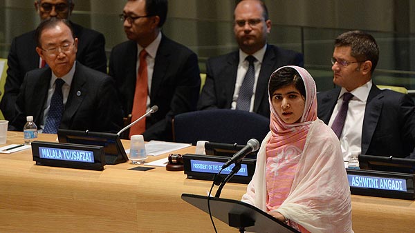 Malala, en una foto de su discurso ante la ONU el 12 de julio de 2013