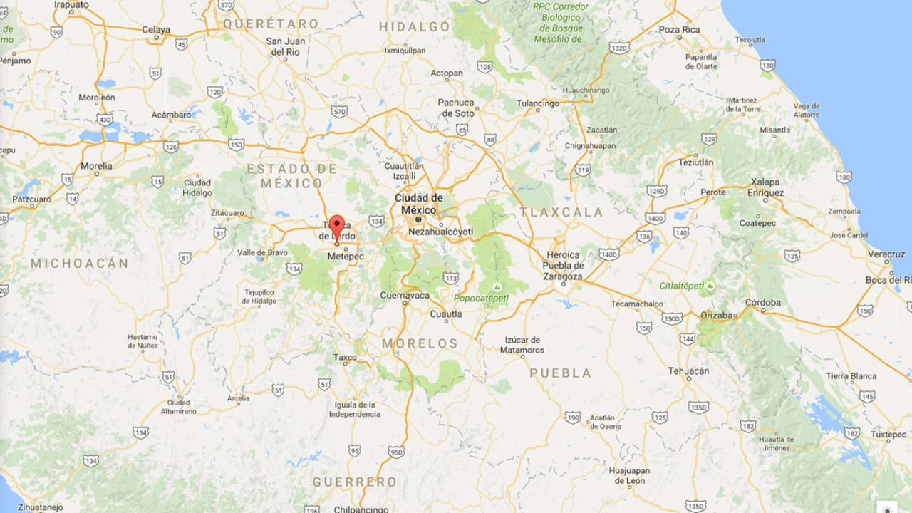 Mapa con la localidad mexicana de Toluca donde ha sido hallado el cuerpo de una española secuestrada marcada en rojo