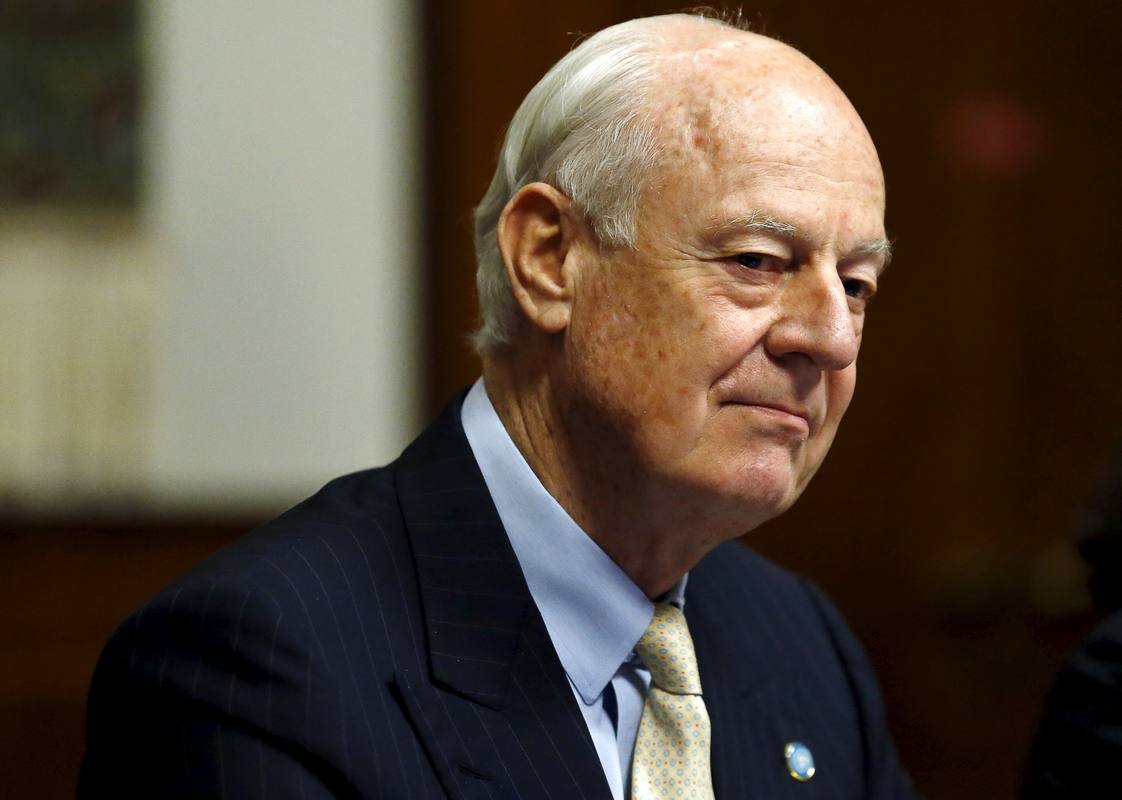 El mediador de la ONU para Siria, Staffan de Mistura, en la reunión mantenida en Ginebra con la oposición siria