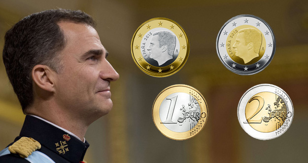 Las nuevas monedas de 1 y 2 euros con la imagen de Felipe VI