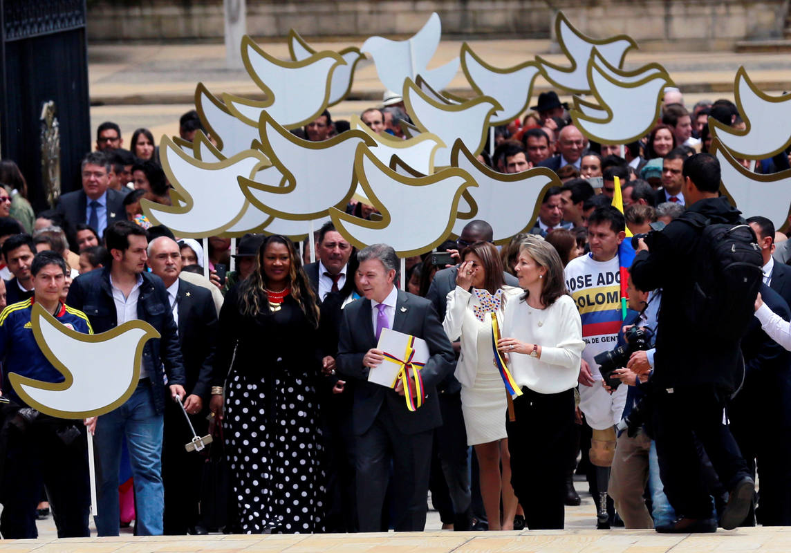 El presidente colombiano, Juan Manuel Santos, durante el acto celebrado en el Congreso Nacional