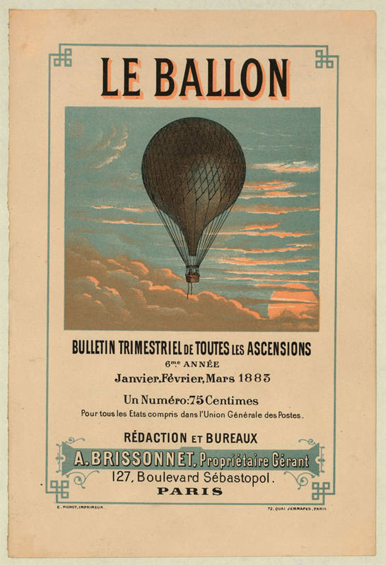 Uno de los carteles expuestos que muestra la fascinación de la época por los aerostatos.