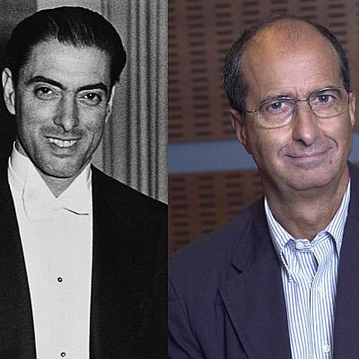 Imágenes de Ataulfo y Fernando Argenta acompañan un anuncio del programa \"Sinfonía de la mañana\" en Radio Clásica, que relata sobre sus vidas.
