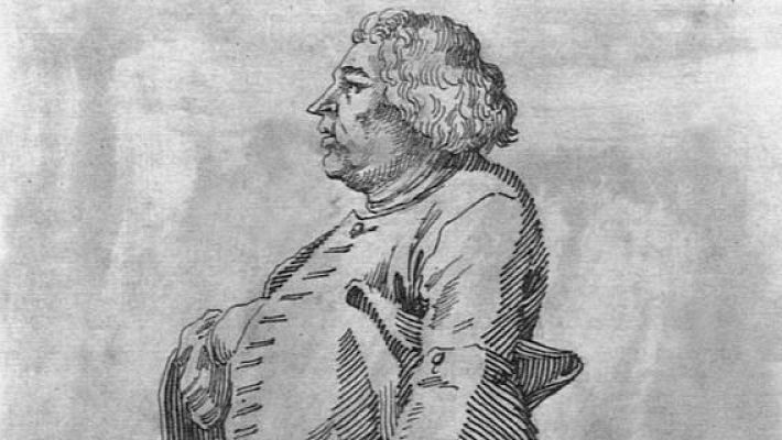Grabado antiguo en blanco y negro de Johann Melchior Molter, con ropa de época, usado posiblemente en una emisión de radio.