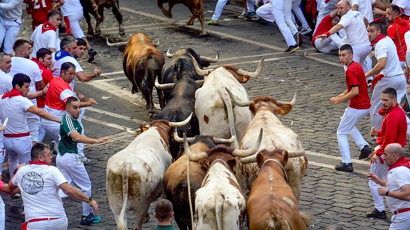 Los toros de La Palmosilla protagonizan un rápido sexto encierro - Sanfermines en RNE | Escuchar