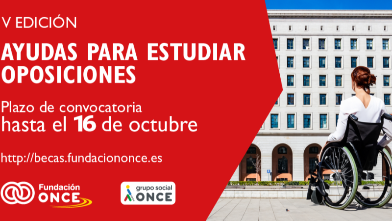 Fundación ONCE mantiene abierta la quinta convocatoria de ayudas para promover el acceso al empleo público de las personas con discapacidad. Los universitarios beneficiados recibirán una beca de hasta 5.000 euros. El plazo para solicitar las ayudas finaliza el 16 de octubre.