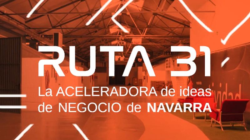 Cartel promocional en tonos anaranjados y rojos con el texto "RUTA 31" y líneas blancas sobre un fondo industrial.