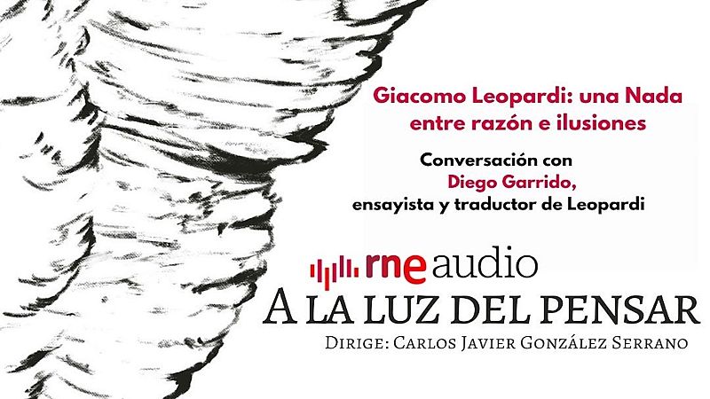 Cartel promocional del podcast con una ilustraci�n de un ala y texto sobre Giacomo Leopardi y el programa A la luz del pensar de RNE Audio.
