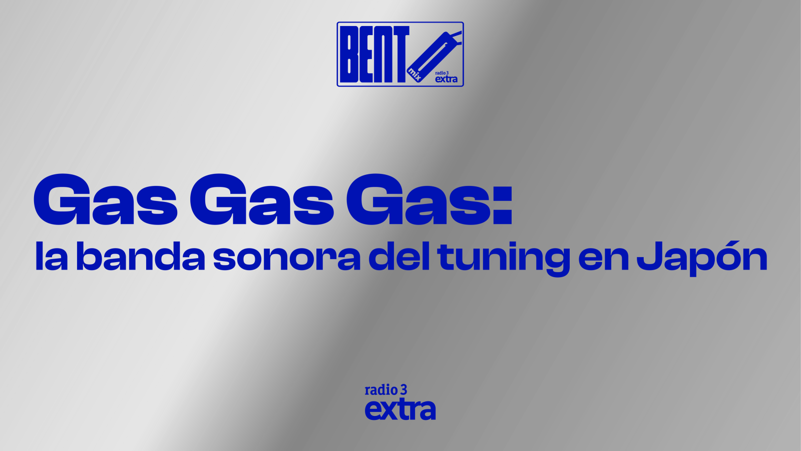 Dise�o gr�fico horizontal con fondo met�lico plateado, el logotipo de Bento Mix y el titular en azul el�ctrico sobre la m�sica de coches en Jap�n.