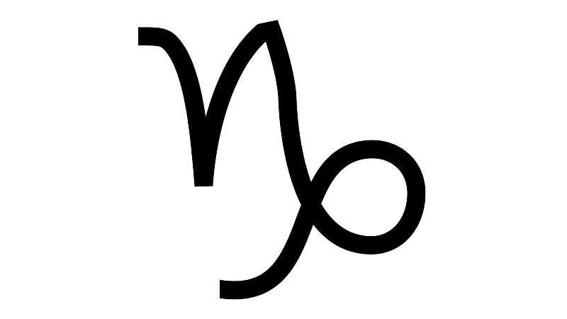 Ilustración gráfica minimalista en negro sobre fondo blanco que representa el símbolo astrológico tradicional de Capricornio.