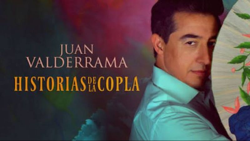 Cartel musical con el retrato de perfil del cantante Juan Valderrama y el título del espectáculo en tonos dorados y rosados.