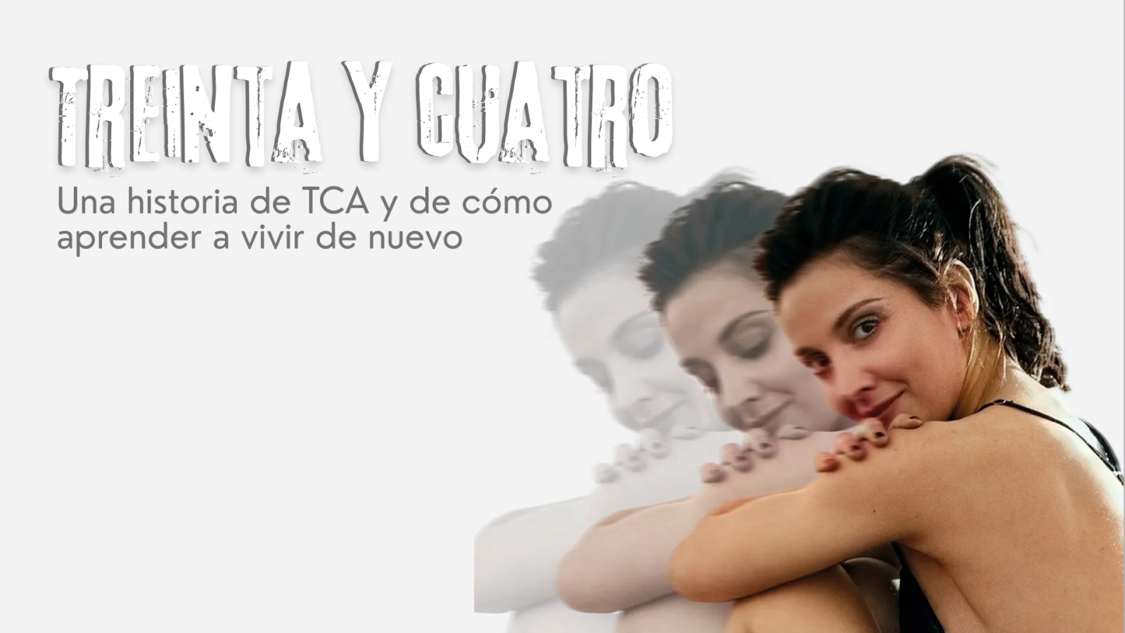 Cartel con fondo blanco que muestra el t�tulo del libro y a la autora de perfil con una estela de su figura desvaneci�ndose.