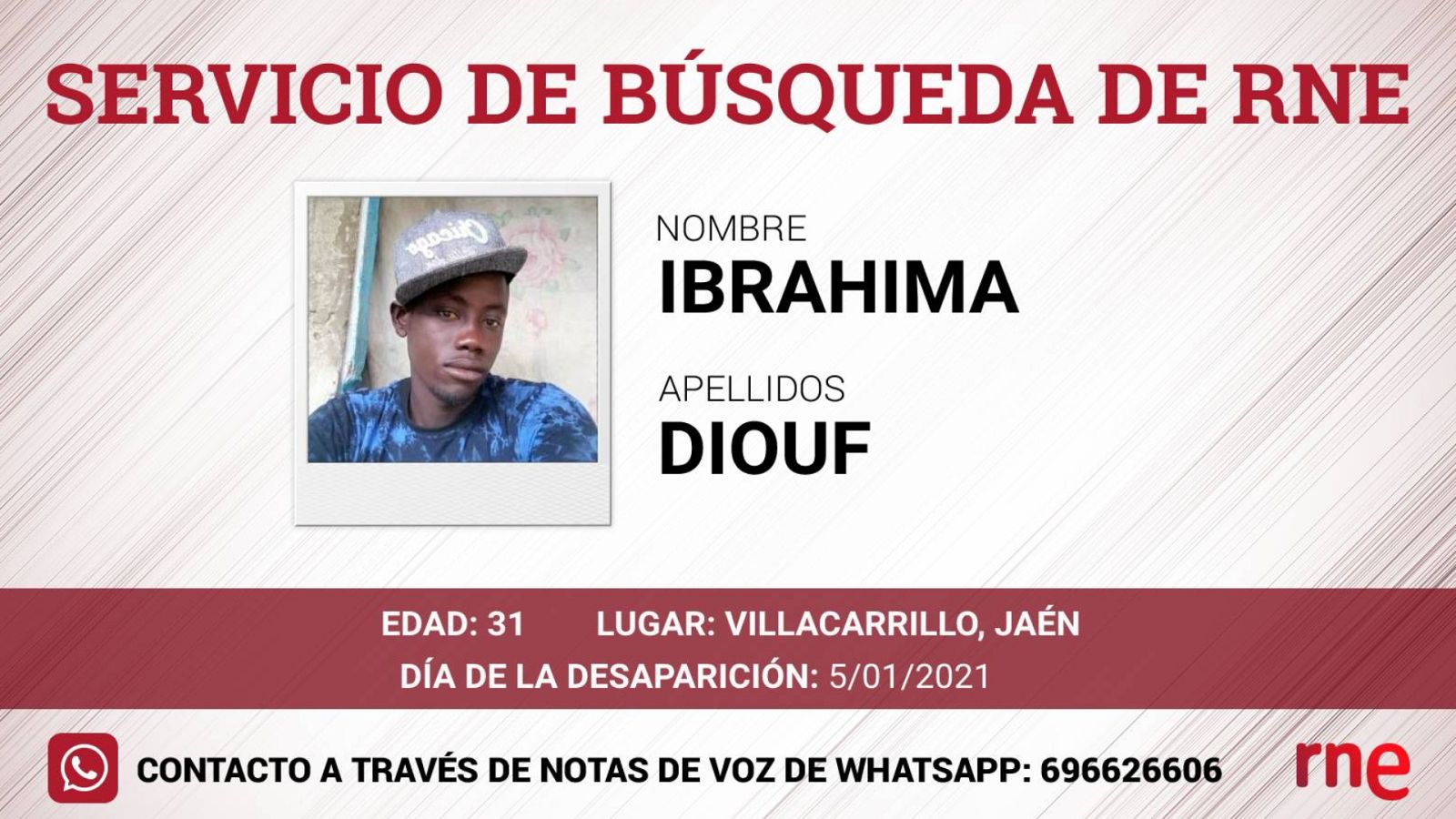 Servicio de búsqueda - Ibrahima Diouf, desaparecido en Villacarrillo, Jaén - Escuchar ahora