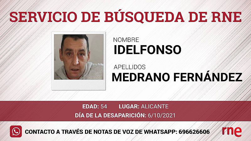 Servicio de búsqueda - Idelfonso Medrano Rodríguez, desaparecido en Alicante  - Escuchar ahora