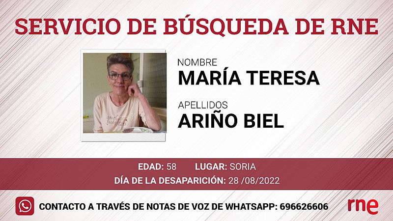 Servicio de Busqueda- María Teresa Ariño, desparecido en Soria