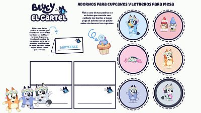 Adornos para cupcakes y tarjetas de Bluey