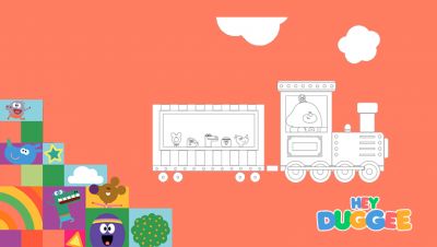 Duggee conduce un tren con pasajeros