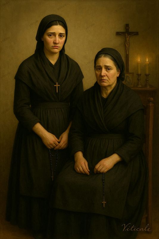 Mujeres en riguroso luto que fue común en España y Portugal hasta bien avanzado el siglo XX