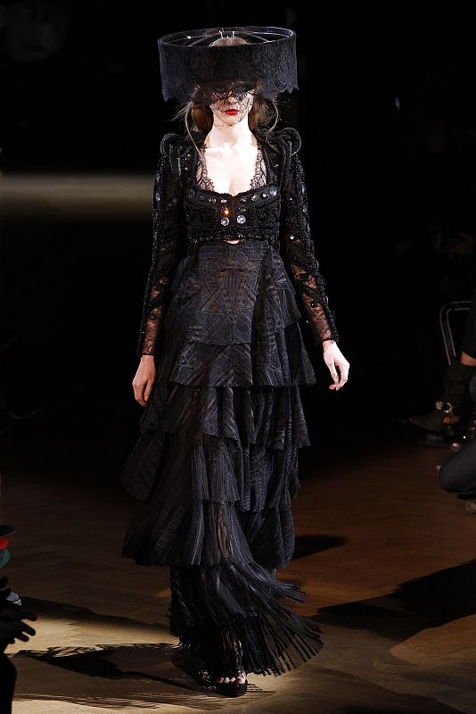 A model presents a creation by Italian designer Riccardo Tisci for French fashion house Givenchy as part of their Haute Couture Spring Summer 2010 fashion show in Paris