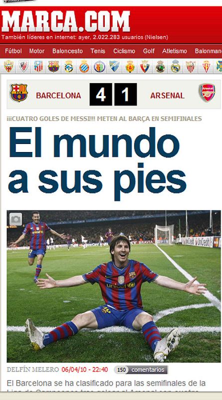 La edición digital del diario Marca pone el mundo a los pies de Messi.