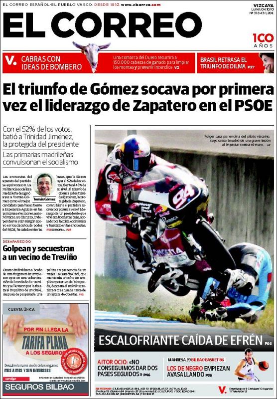 La prensa regional también abre con las primarias socialistas en Madrid e incide en que los resultados "socavan" el liderazgo de Zapatero