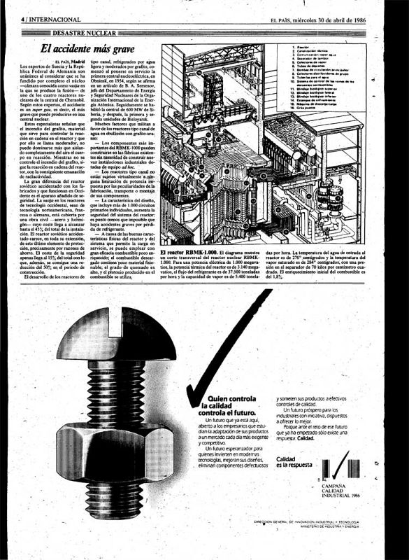 En su edición del 30 de abril de 1986. "El País" llevaba en sus páginas un amplio reportaje sobre el tema