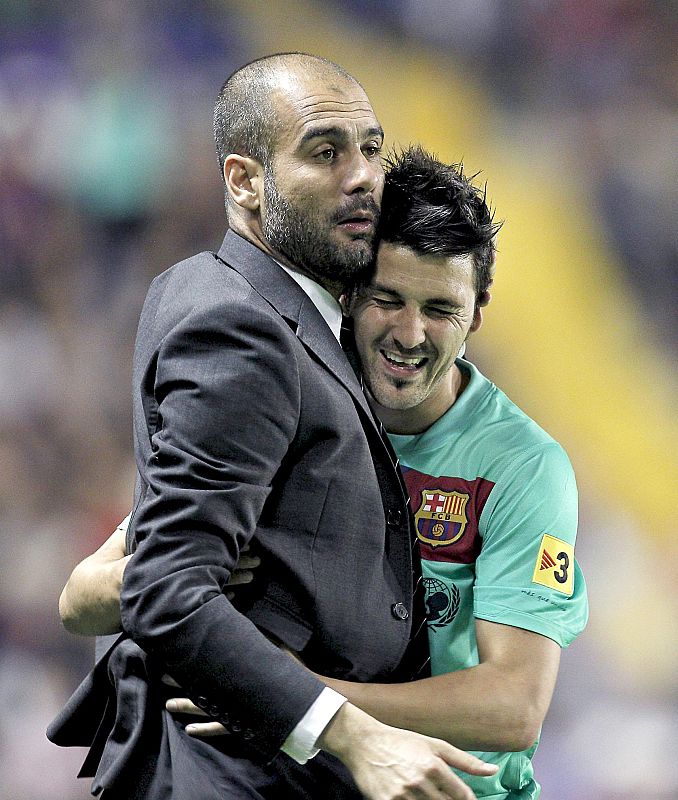 Guardiola y Villa festejan la tercera liga de la 'era Guardiola'