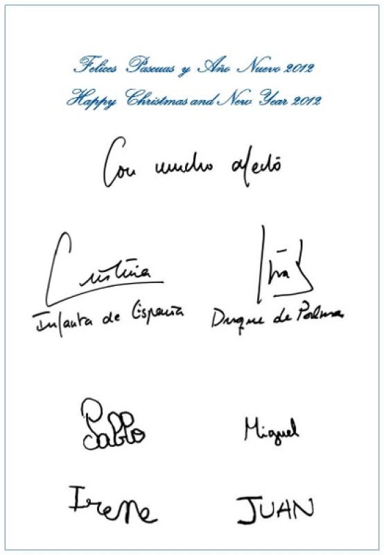 Los duques de Palma firman su postal "con mucho afecto"