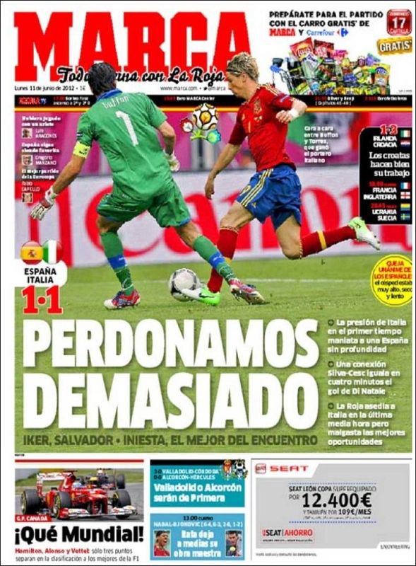 'Perdonamos demasiado', dice el Marca con el empate ante Italia