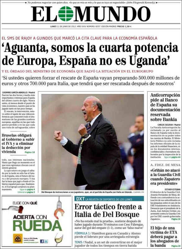 "Error táctico frente a Italia de Del Bosque", dice El Mundo