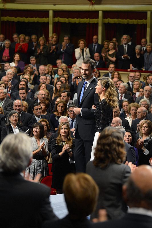 Spain's Crown Prince Felipe and his wife Princess Letizia wait before reception for winners of Prince of Asturias Awards in Oviedo