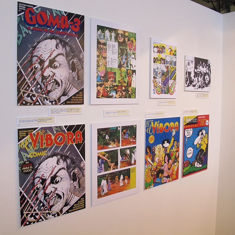 Parte de la exposición dedicada a José María Berenguer (Editor de La Cúpula), con la protada del primer número de 'El Víbora'