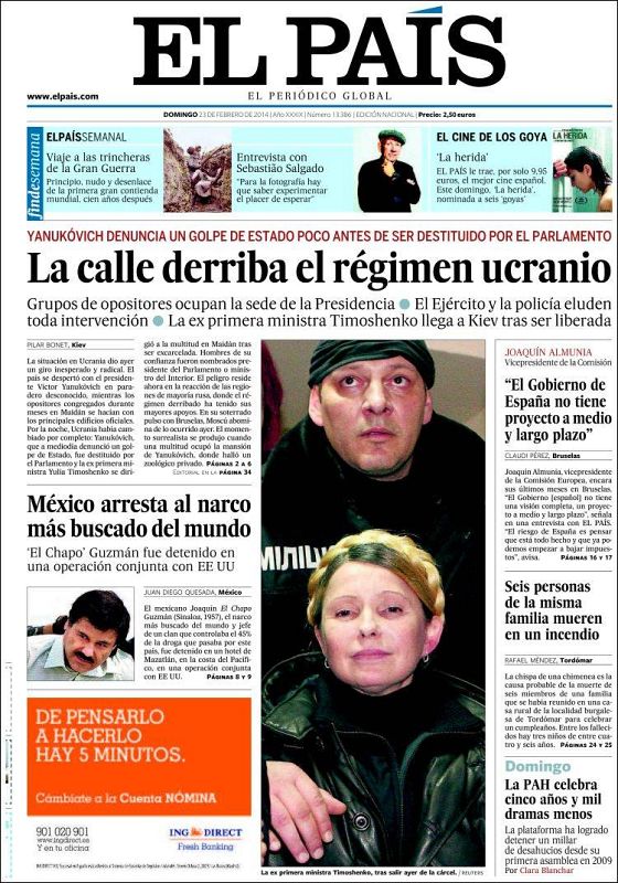 "La calle derriba el régimen ucraniano", titula 'El País'