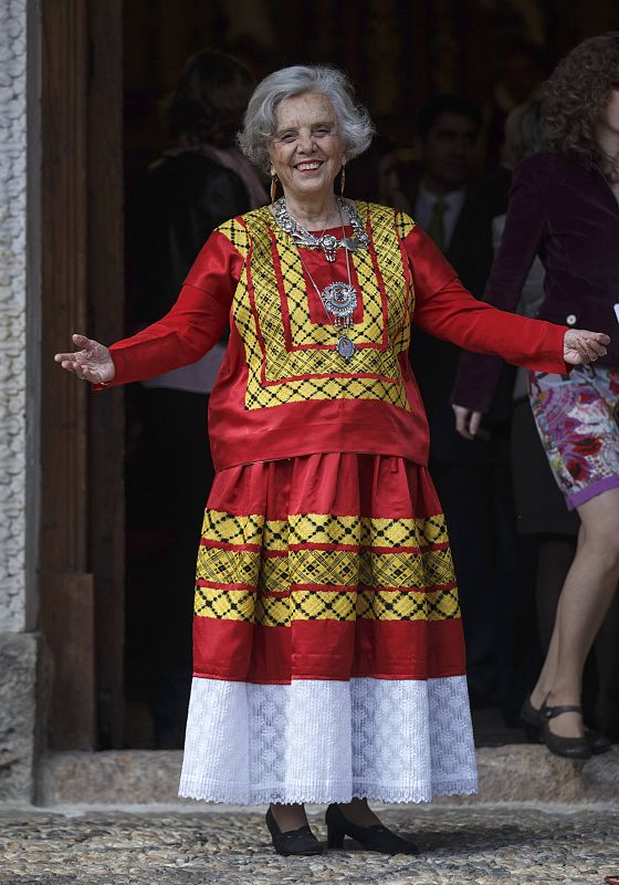 Mexican writer Poniatowska reacts before receiving the "Premio Cervantes" literary award at the University of Alcala de Henares near Madrid