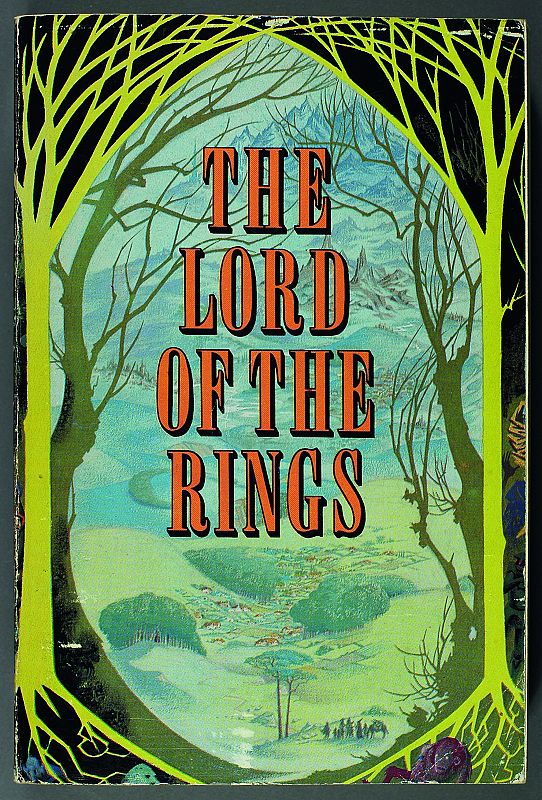 Pauline Baynes. Paisaje de la Tiera Media, portada del libro 'El señor de los anillos', George Allen & Unwin gouache 1963.