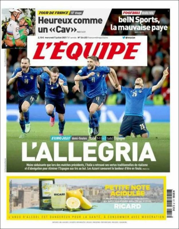 "La Alegría" es el titular de L'Equipe